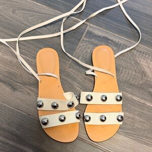 Marc Fisher Cream Sandals with Silver Studs